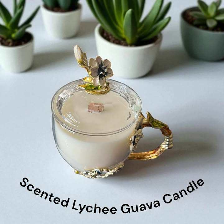 Lychee Guava Candle comes with lid and matching spoon