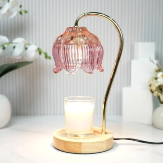 Dimmable Flower Candle Warmer Lamp, Pink Candle Warmer with Timer & 4Bulbs